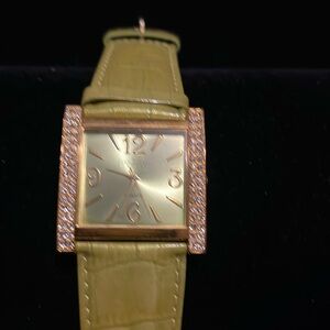 Joan Rivers Classic Collection Lime Green Leather Watch with Crystal Accents